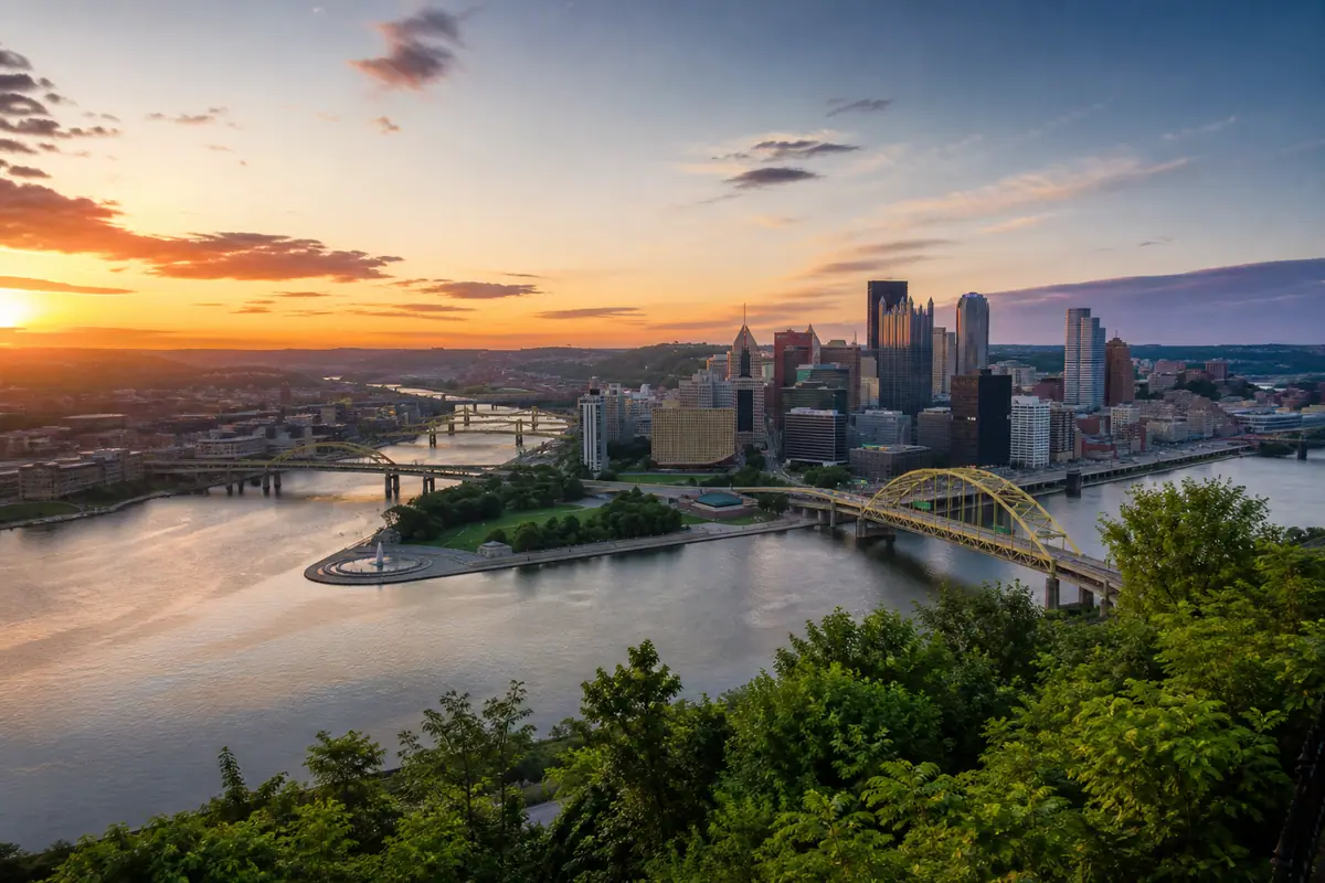 Photoreal Pittsburgh skyline and rivers from Mount Washington