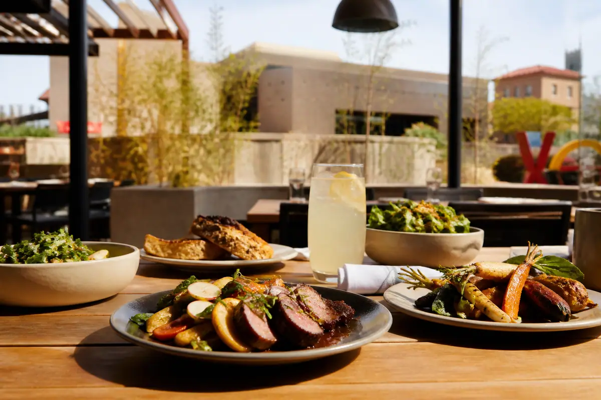 Photoreal travel-editorial view of Sixty-Six Acres in Albuquerque, New Mexico