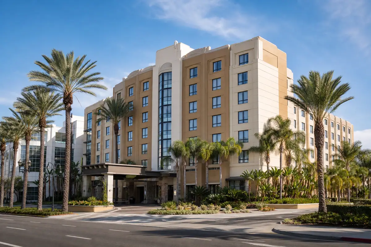 Photoreal exterior of Courtyard by Marriott Anaheim Resort/Convention Center in Anaheim