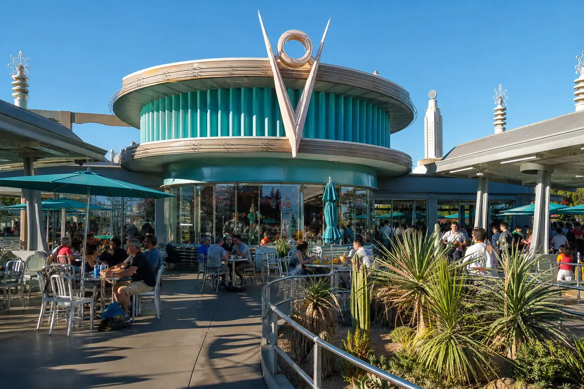 Photoreal Flo's V8 Cafe dining scene representing Anaheim restaurant atmosphere