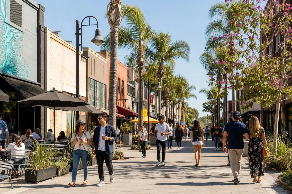 Photoreal Center Street Promenade scene representing a top Anaheim attraction