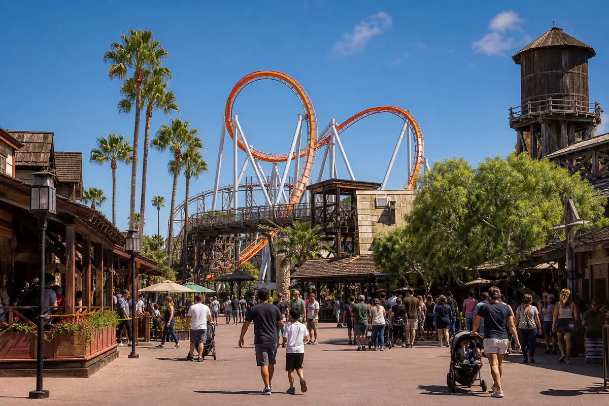 Photoreal Knott's Berry Farm scene representing a top Anaheim attraction