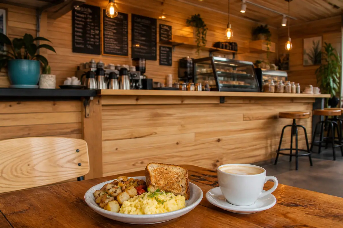 Photoreal travel-editorial view of South Restaurant + Coffeehouse in Anchorage, Alaska