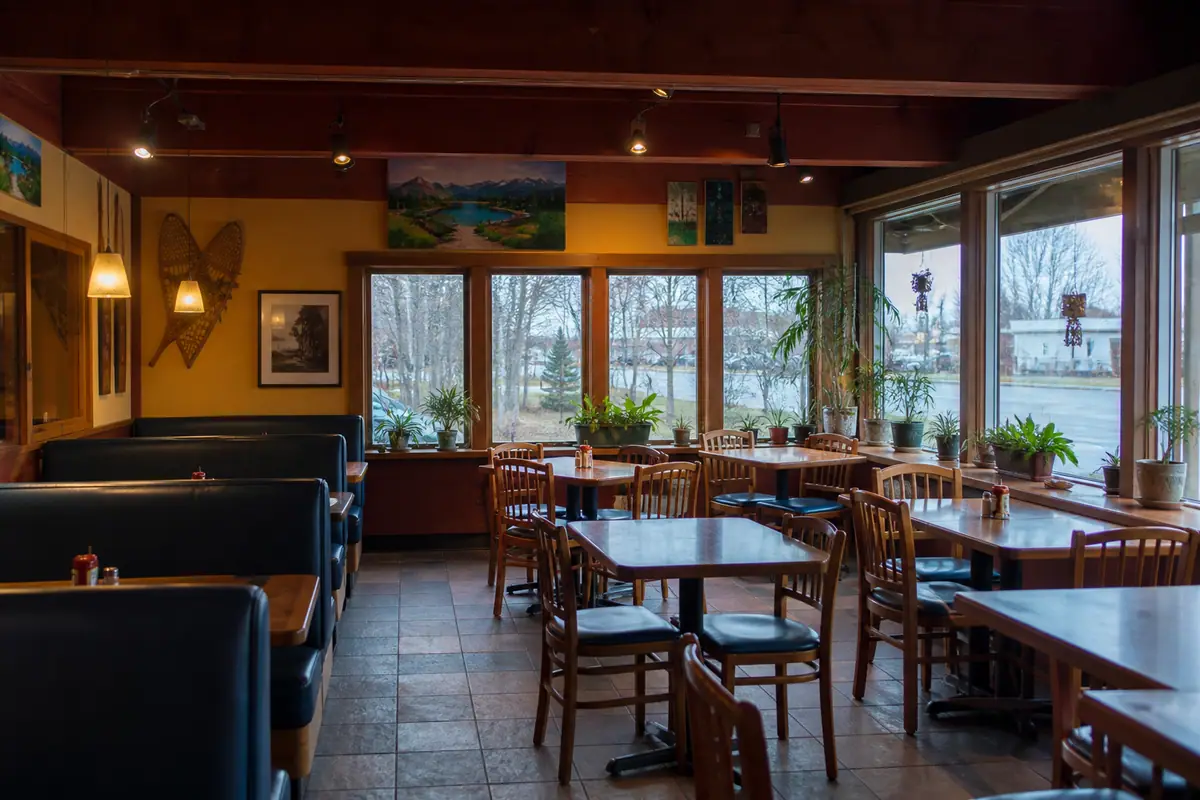 Photoreal travel-editorial view of Spenard Roadhouse in Anchorage, Alaska