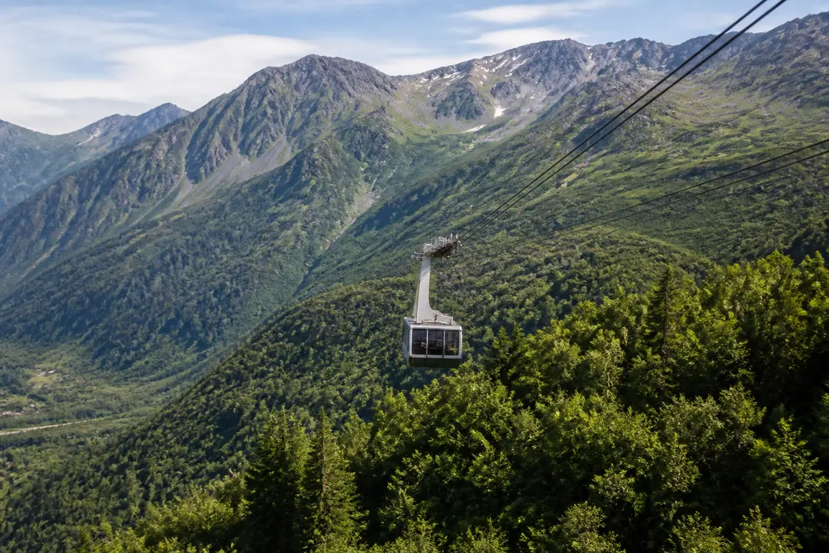 Photoreal travel-editorial view of Alyeska Aerial Tram in Anchorage, Alaska