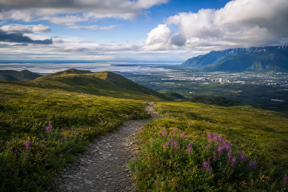 Photoreal alpine trail at Glen Alps Trailhead near Anchorage