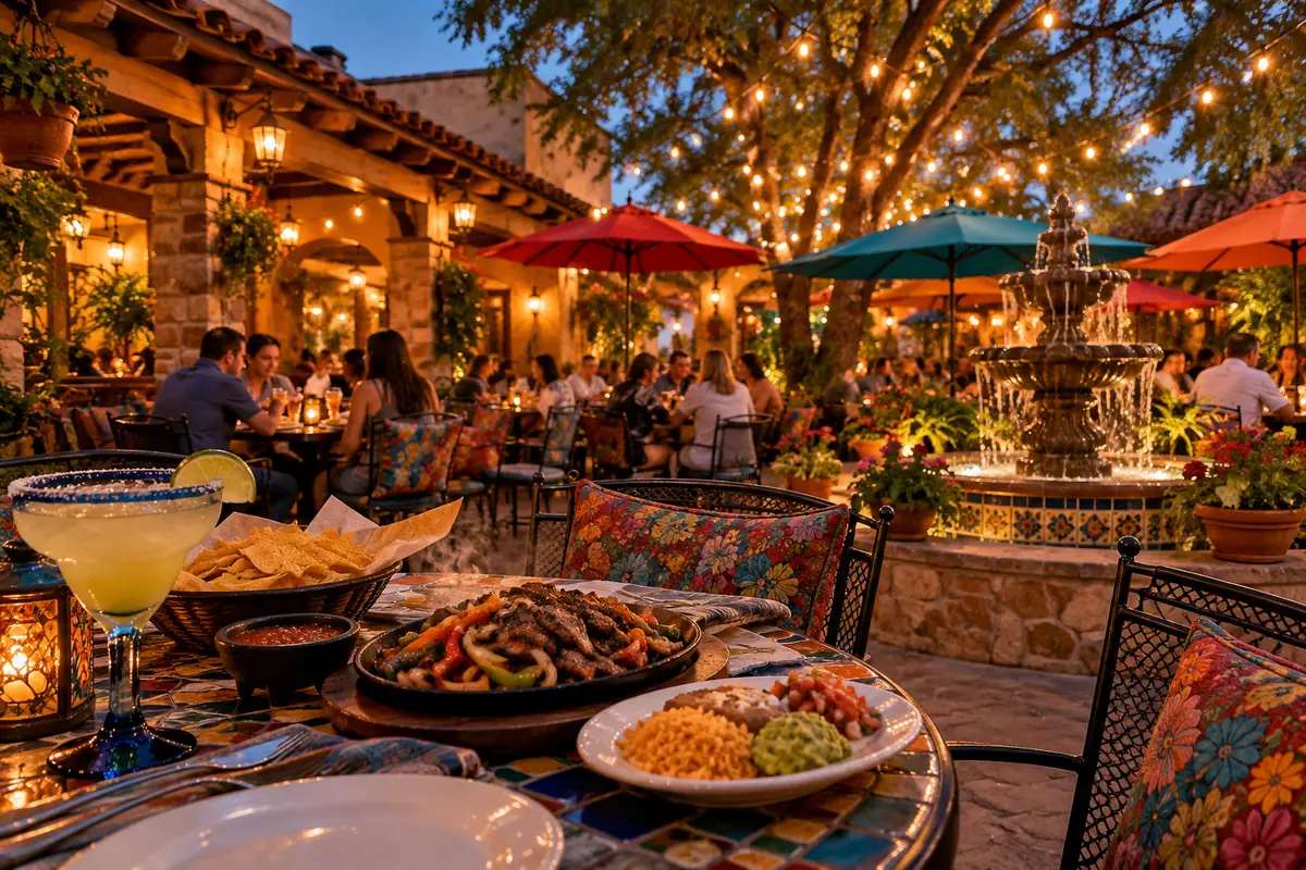 Photoreal travel-editorial view of Mariano's Hacienda in Arlington, Texas