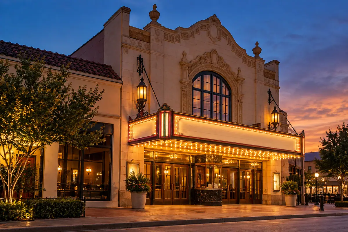 Photoreal travel-editorial view of Theatre Arlington in Arlington, Texas
