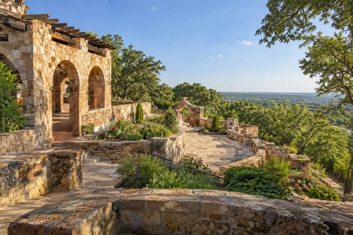 Photoreal travel-editorial view of Top O' Hill Terrace in Arlington, Texas