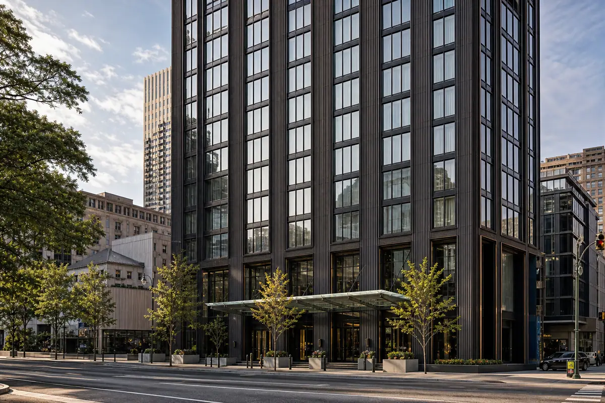 Photoreal upscale Midtown hotel exterior representing Loews Atlanta Hotel