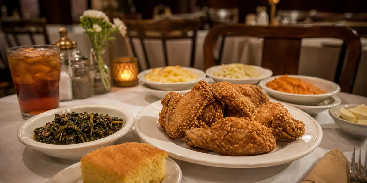 Photoreal Southern comfort dinner scene representing Paschal's in Atlanta