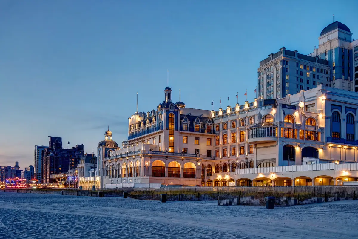 Photoreal travel-editorial view of Showboat Hotel Atlantic City in Atlantic City