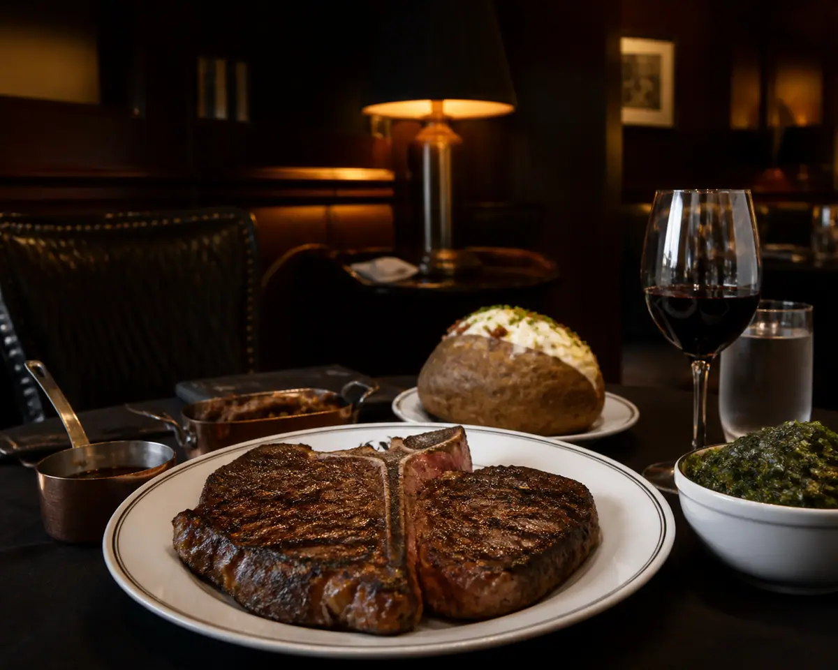 Photoreal travel-editorial view of Old Homestead Steak House in Atlantic City