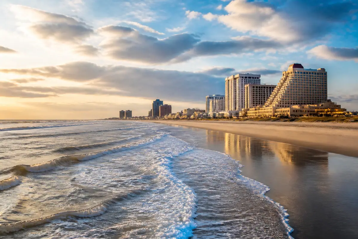 Photoreal travel-editorial view of Atlantic City Beach in Atlantic City