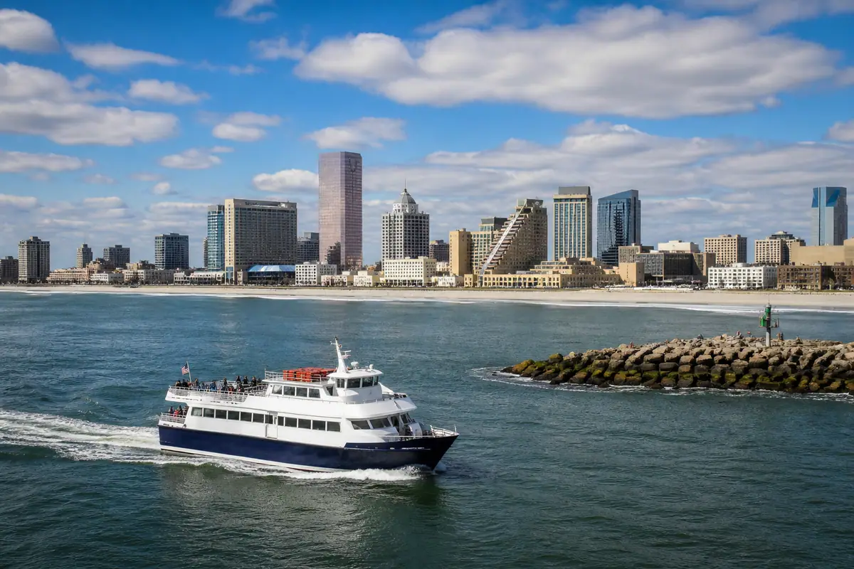 Photoreal travel-editorial view of Atlantic City Cruises in Atlantic City
