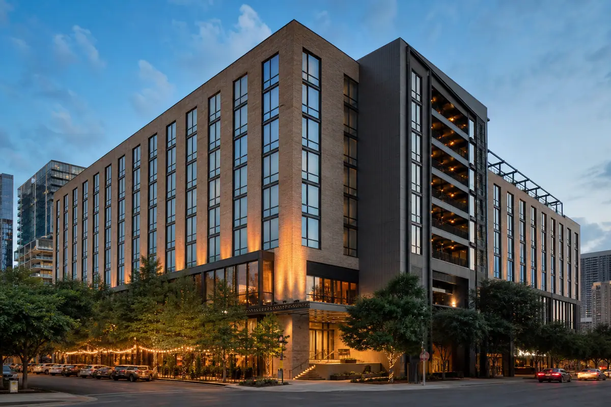 Photoreal exterior of Hotel Van Zandt in Austin