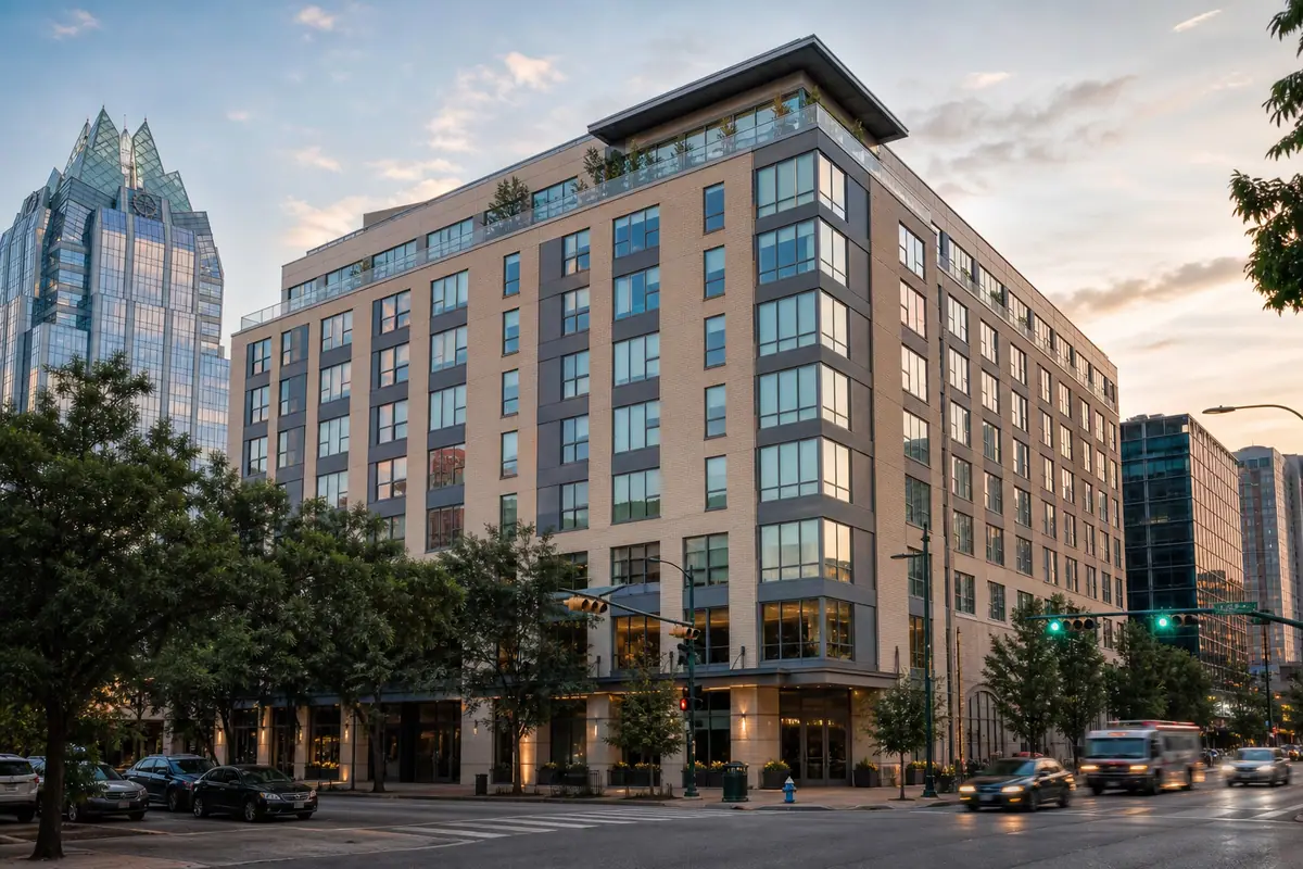 Photoreal exterior of Hyatt House Austin / Downtown in Austin