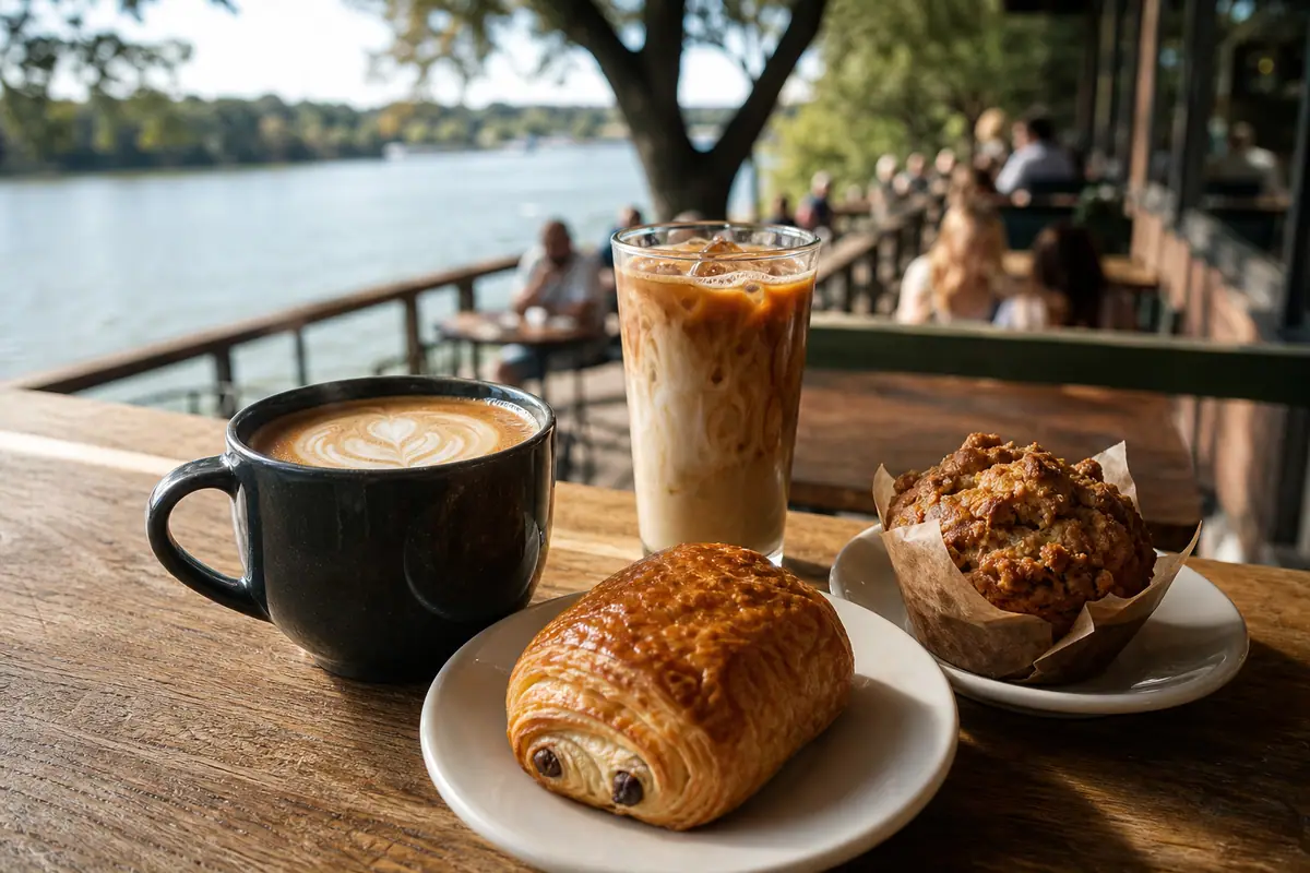 Photoreal dining or food scene representing Mozart's Coffee Roasters in Austin