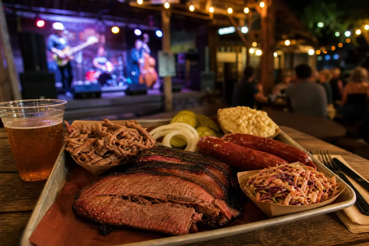 Photoreal dining or food scene representing Stubb's Bar-B-Q in Austin