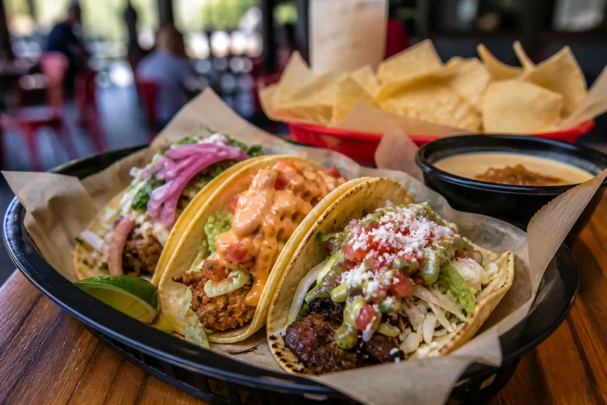 Photoreal dining or food scene representing Torchy's Tacos in Austin