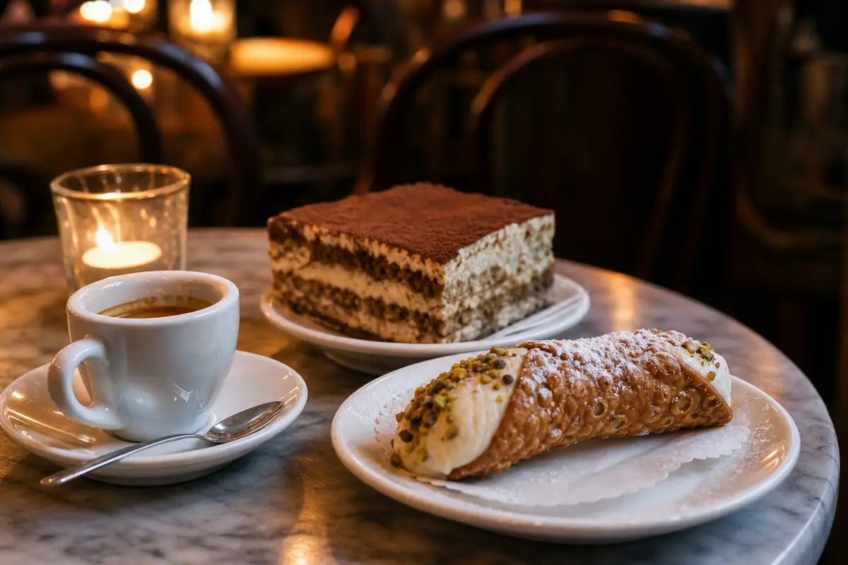 Photoreal dining or food scene representing Cafe Vittoria in Boston