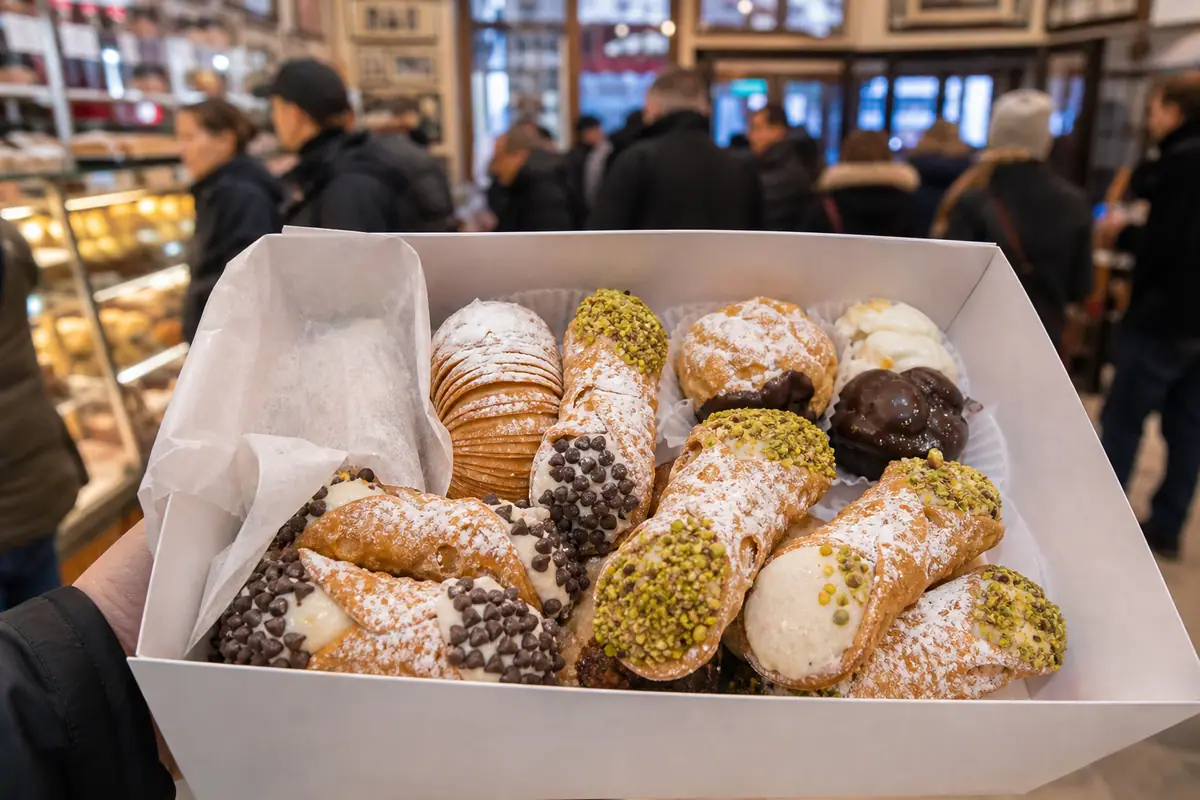 Photoreal dining or food scene representing Mike's Pastry in Boston