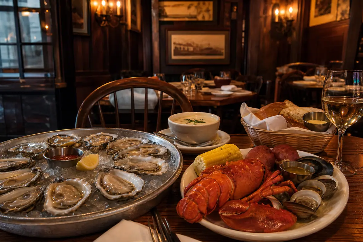 Photoreal dining or food scene representing Union Oyster House in Boston