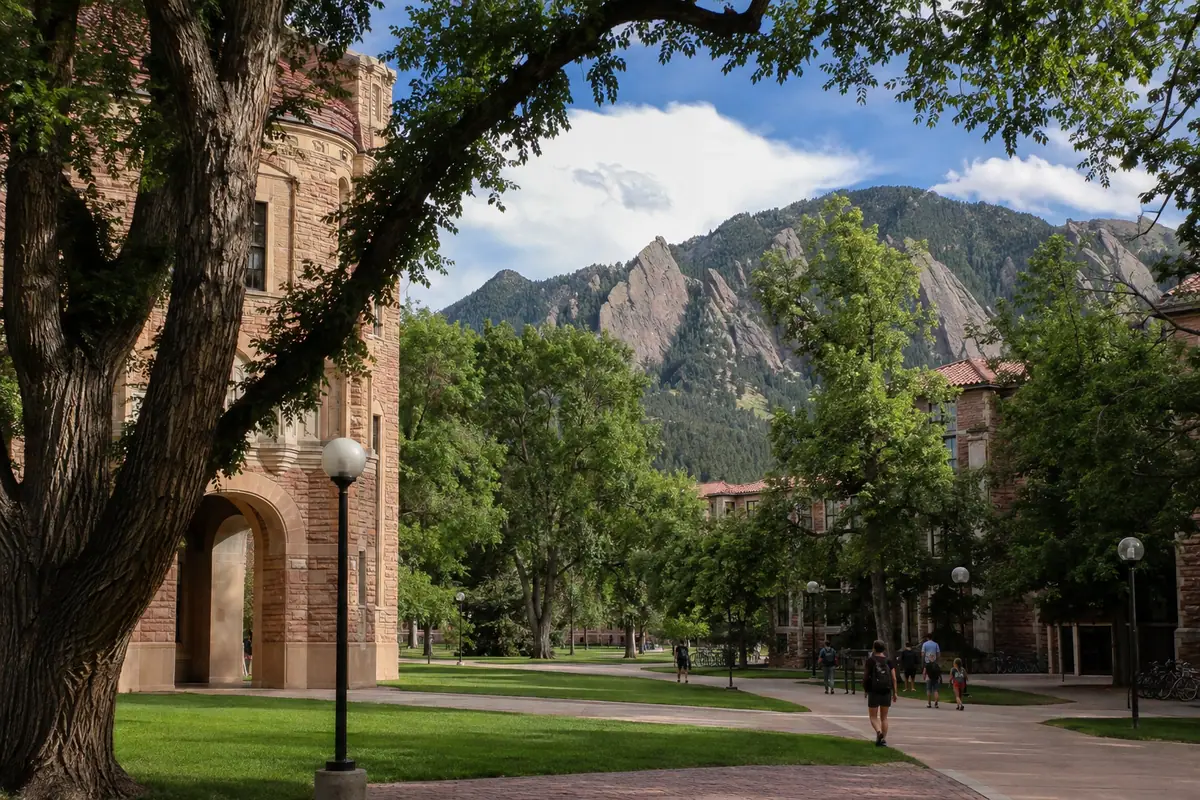 Travel-editorial view of University of Colorado Boulder Campus Walk in Boulder, Colorado