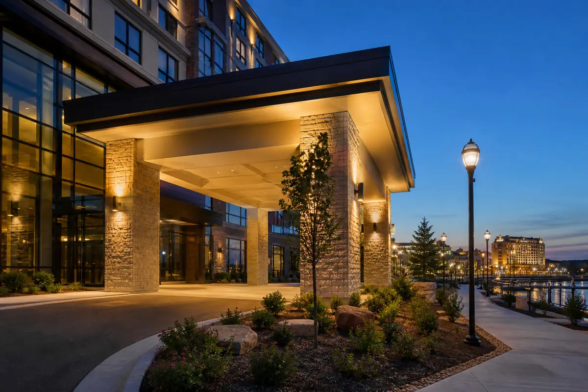 Photoreal travel-editorial view of Hilton Branson Convention Center in Branson, Missouri