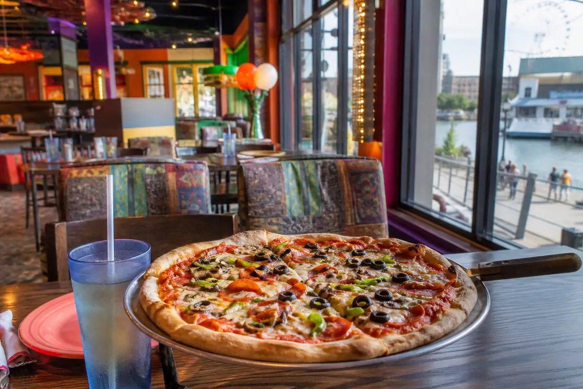 Photoreal travel-editorial view of Mellow Mushroom in Branson, Missouri