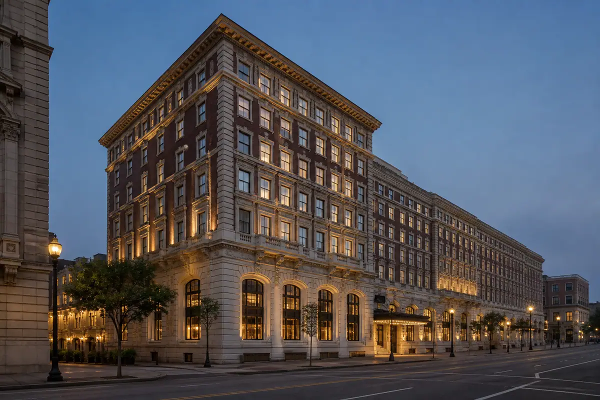 Photoreal exterior or lobby view of Hotel at the Lafayette in Buffalo
