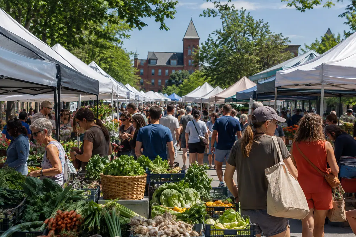 Travel-editorial view of Burlington Farmers Market in Burlington, Vermont
