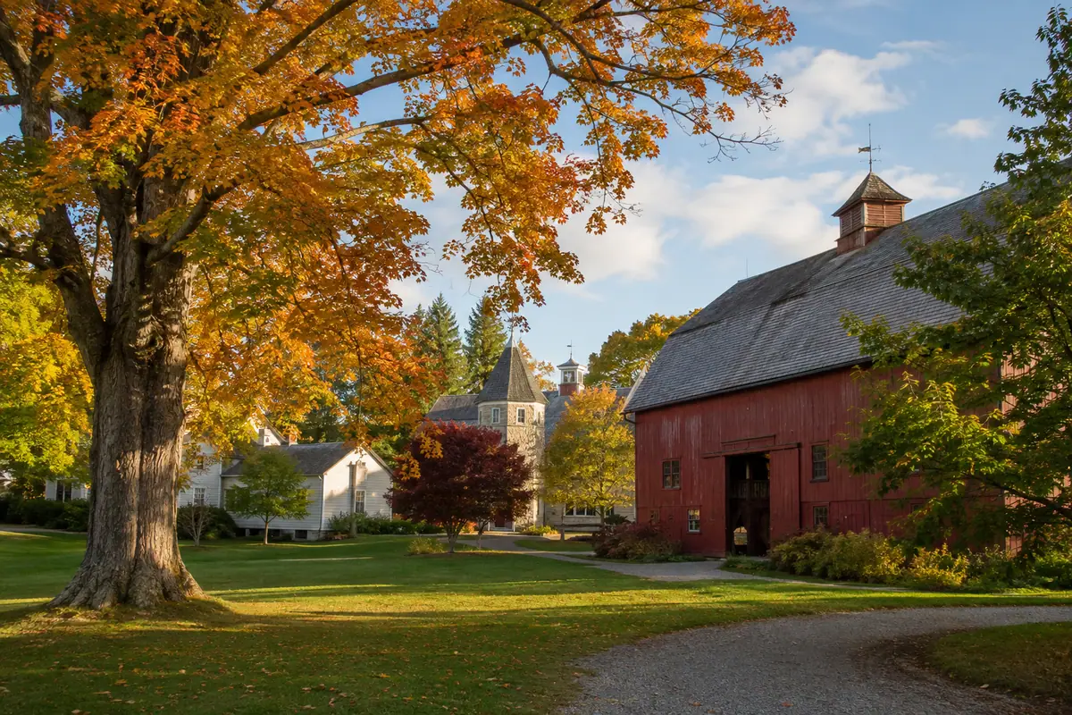 Photoreal historic campus at Shelburne Museum near Burlington