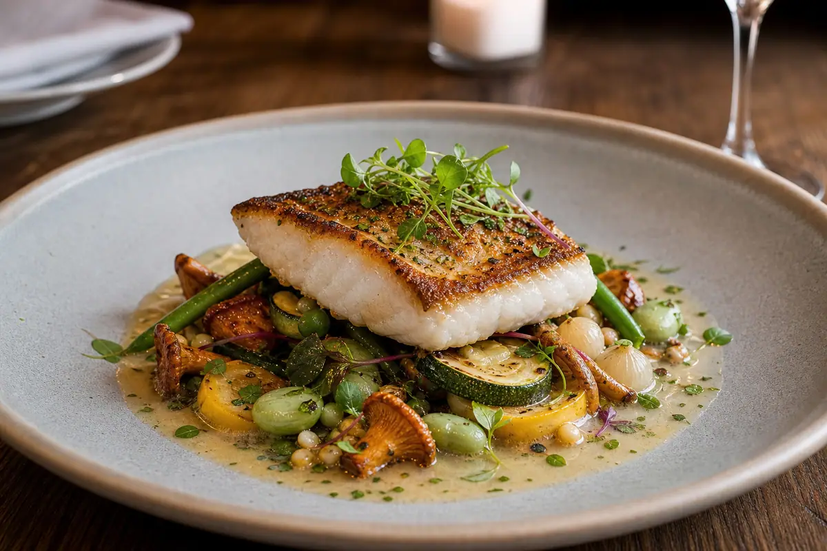 Photoreal refined Lowcountry seafood dish representing FIG