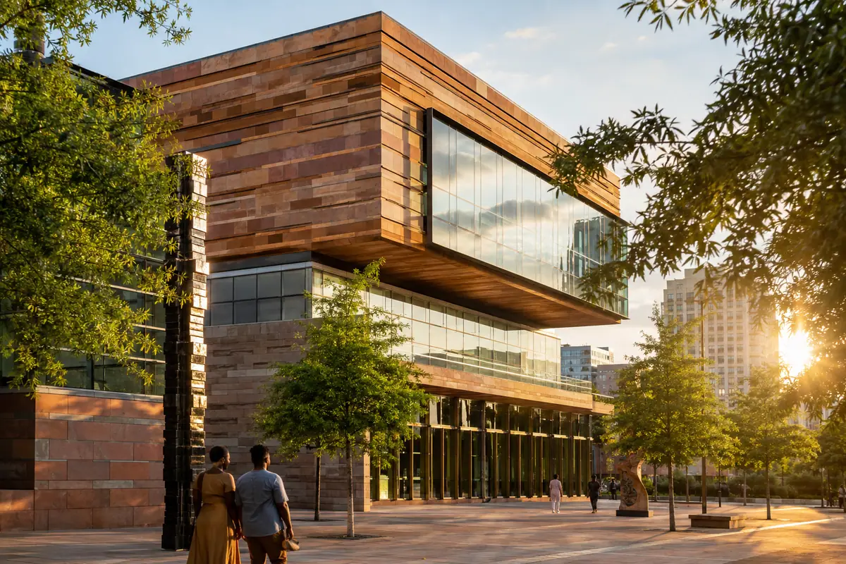 Photoreal contemporary exterior of the Harvey B. Gantt Center in Charlotte