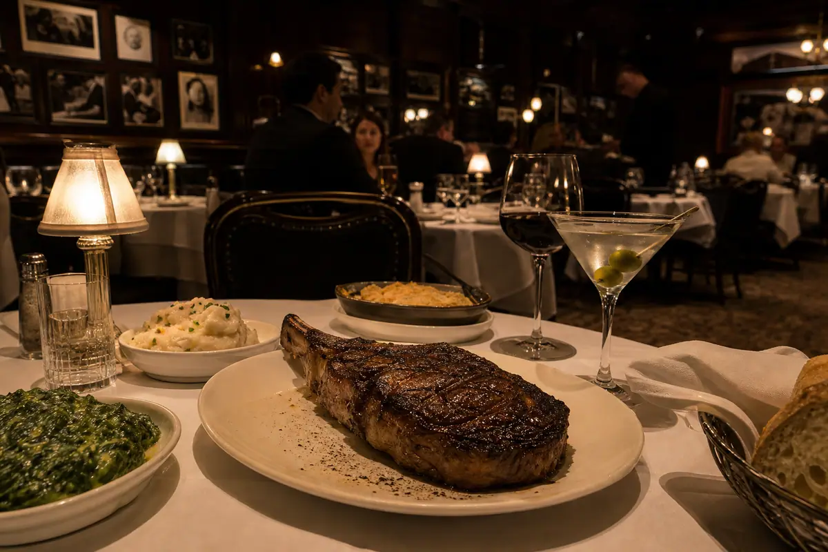 Photoreal Gibsons Bar and Steakhouse dinner scene in Chicago