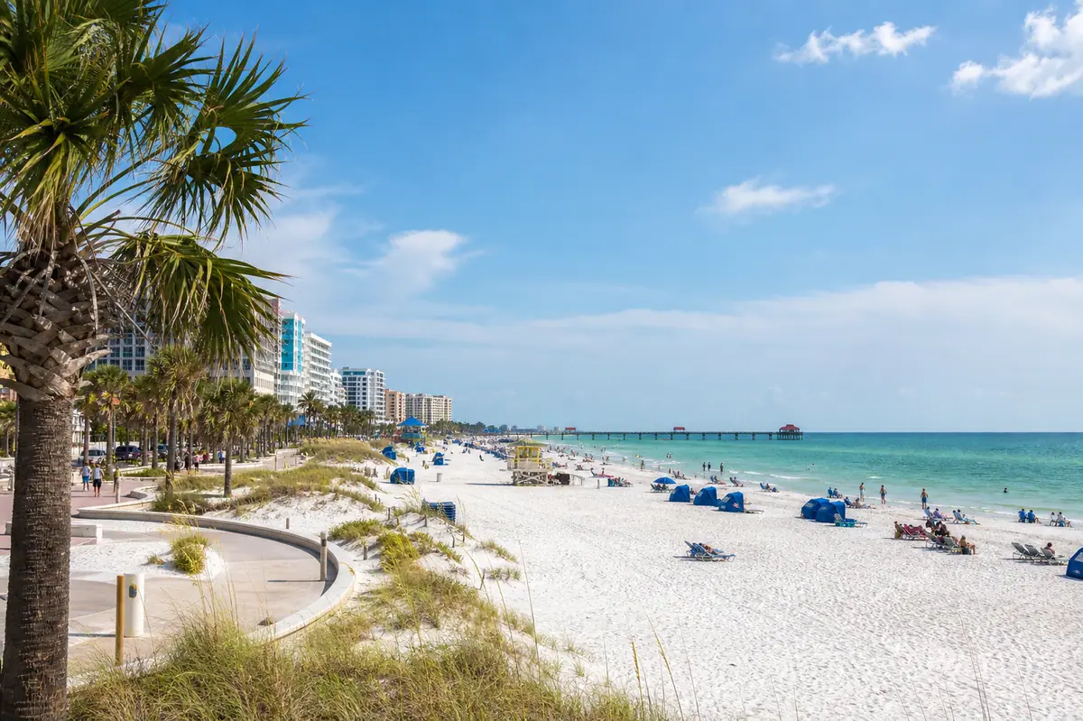 Photoreal Clearwater Beach with white sand and turquoise Gulf water