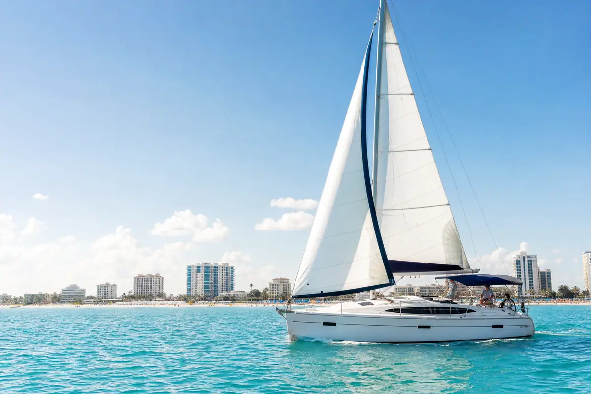 Photoreal Clearwater sailing charter on calm Gulf water in bright daylight
