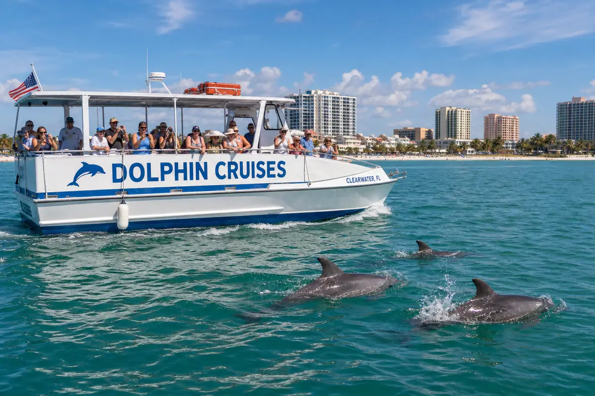 Photoreal dolphin cruise boat scene near Clearwater