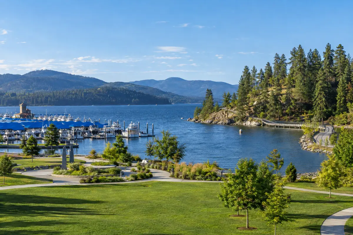 Photoreal editorial view of McEuen Park and Waterfront in Coeur d’Alene