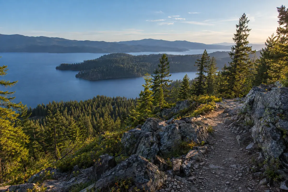 Photoreal editorial view of Mineral Ridge National Recreation Trail in Coeur d’Alene