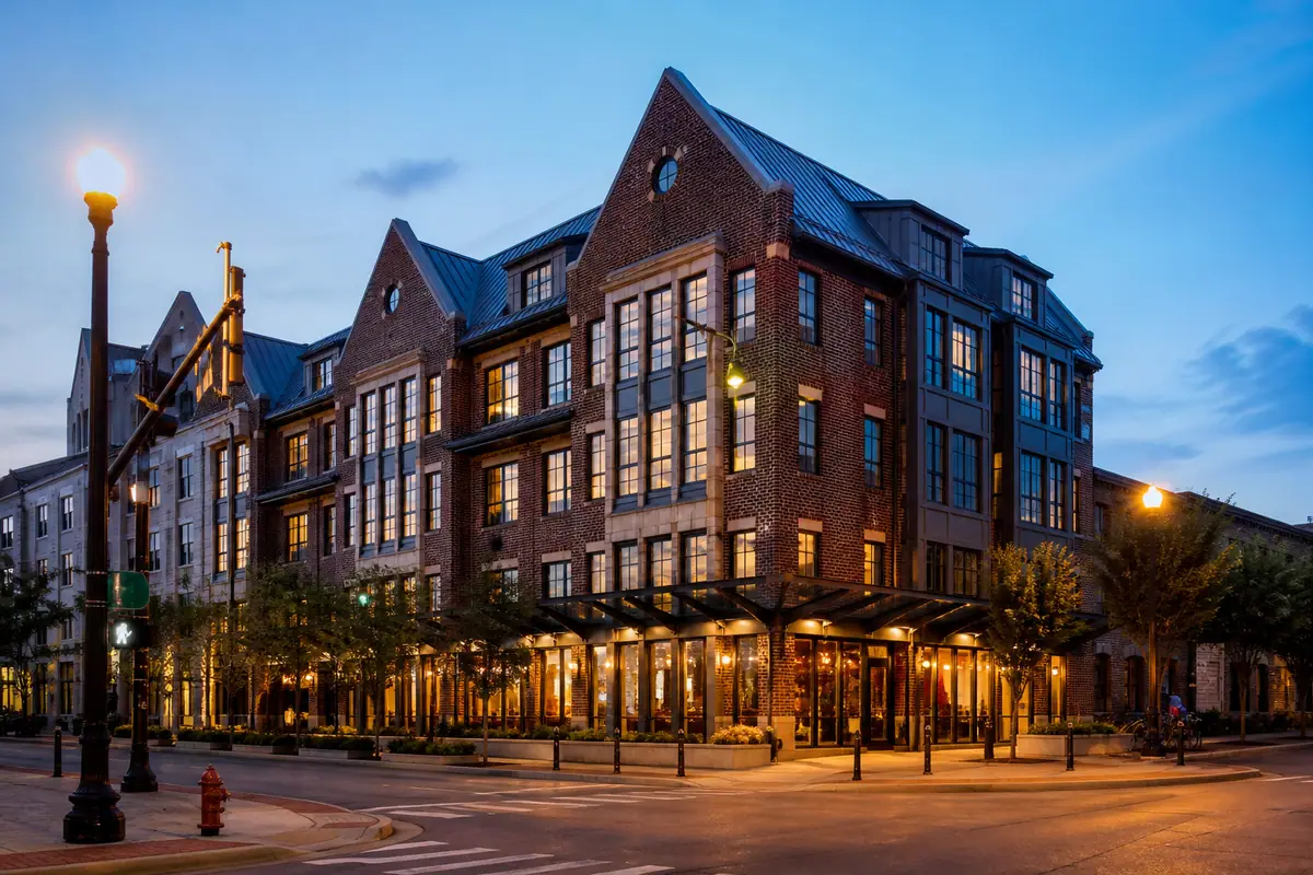 Photorealistic travel-editorial view of Graduate by Hilton Columbus in Columbus, Ohio