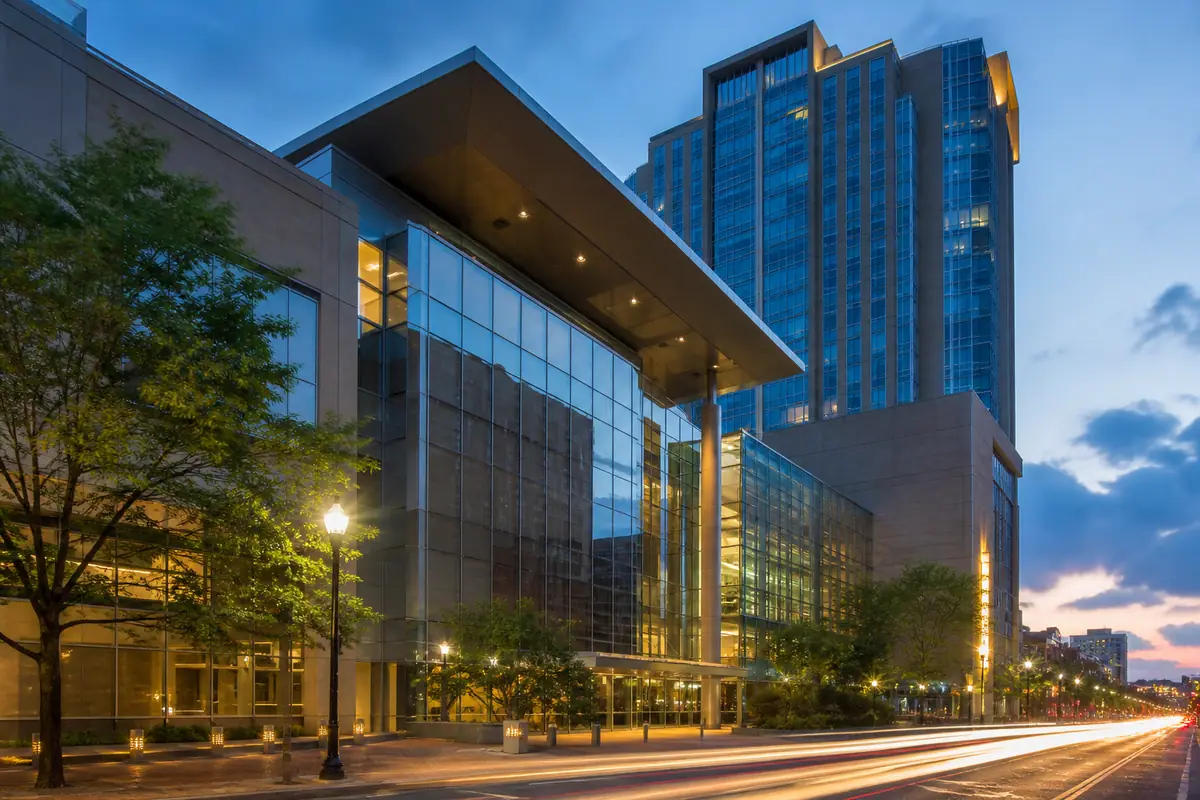 Photorealistic travel-editorial view of Hilton Columbus Downtown in Columbus, Ohio