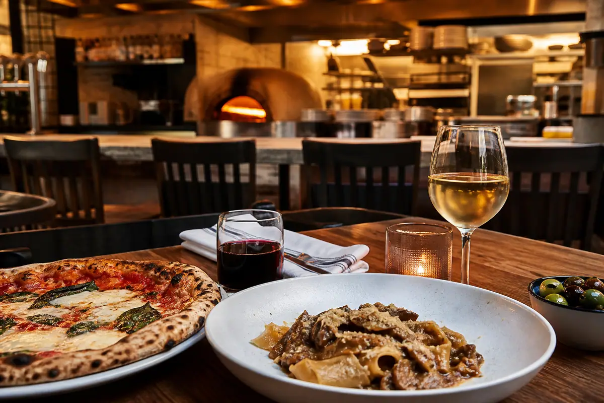 Photorealistic travel-editorial view of Speck Italian Eatery in Columbus, Ohio