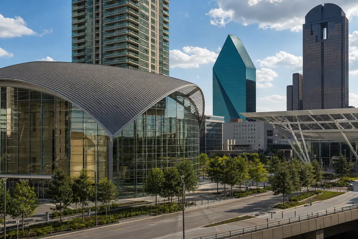 Photoreal Dallas Arts District with the Winspear Opera House and contemporary civic architecture