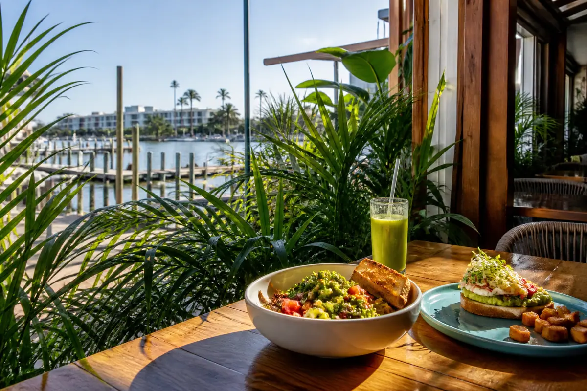Photoreal travel-editorial view of The Dancing Avocado Kitchen in Daytona Beach, Florida