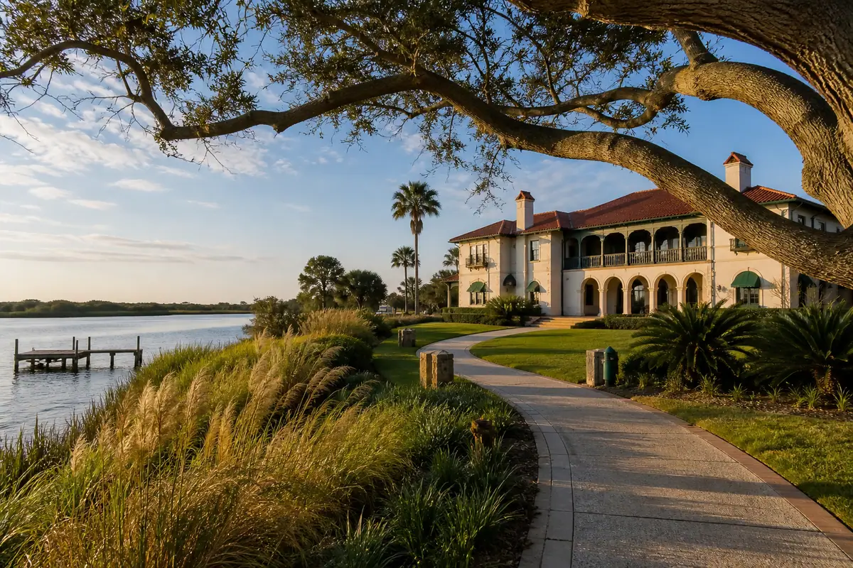 Photoreal travel-editorial view of The Casements in Daytona Beach, Florida