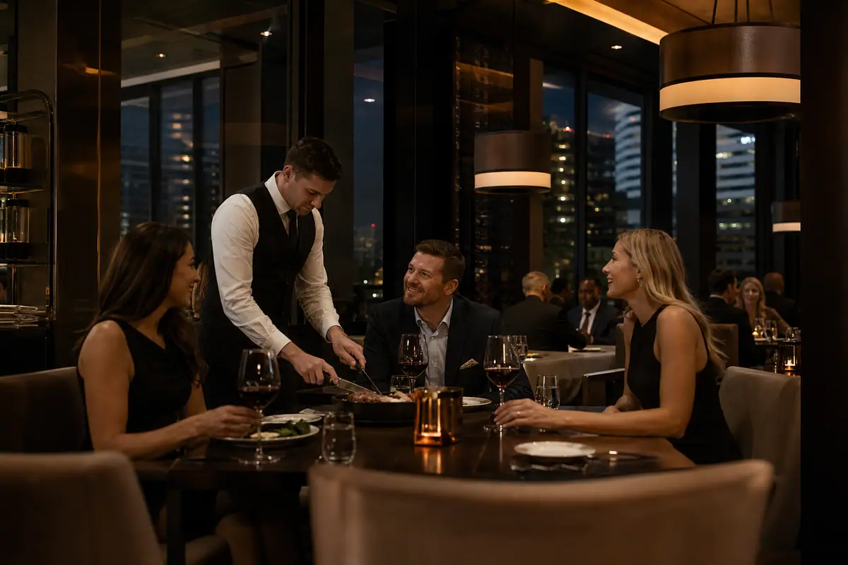 Photoreal dining scene representing Guard and Grace in Denver