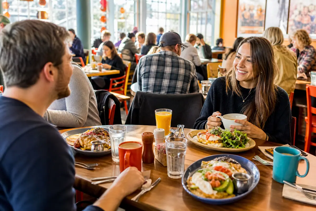 Photoreal dining scene representing Snooze an A.M. Eatery in Denver