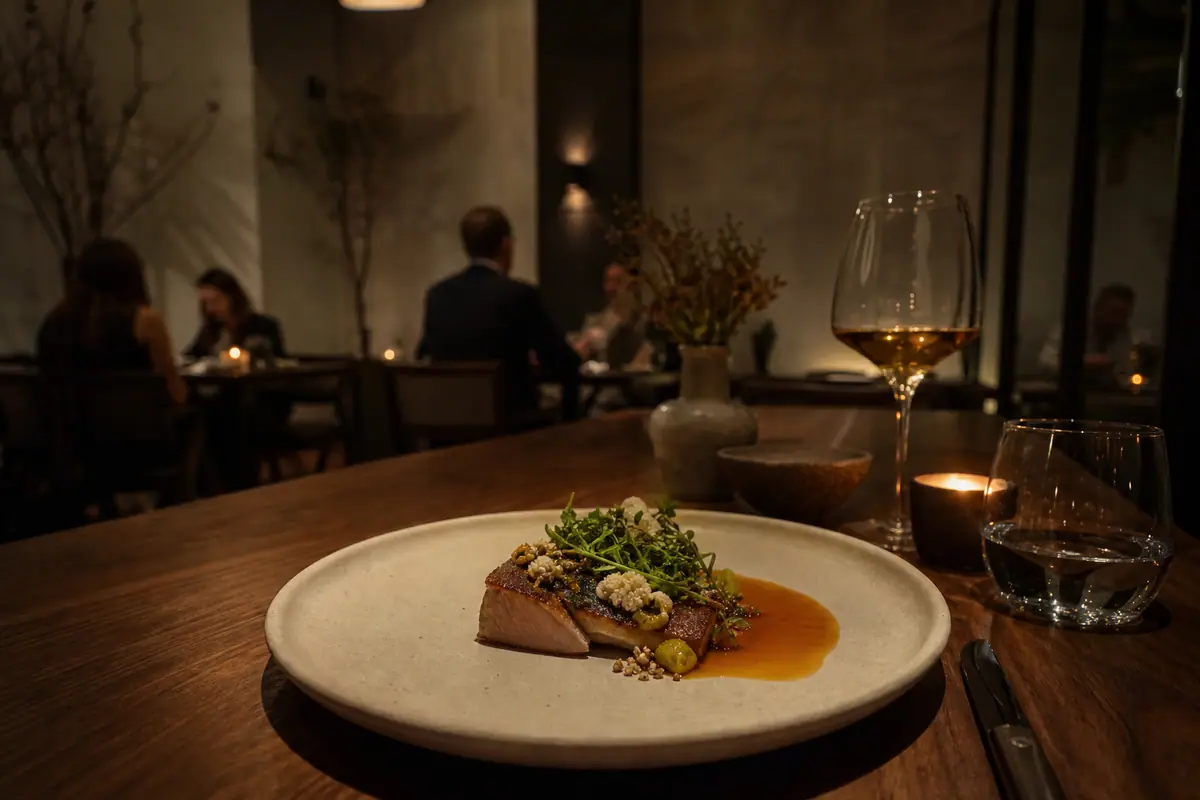 Photoreal dining scene representing The Wolf's Tailor in Denver